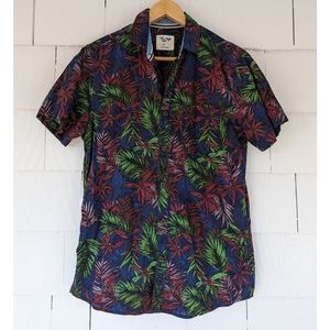 Cedar Wood State Leaf Pattern Short Sleeve Button Down Shirt Small